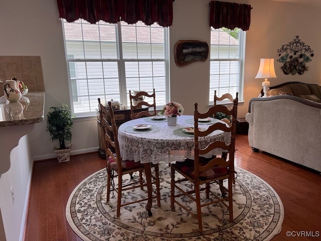 dining room with dark hardwood / wood-style floors