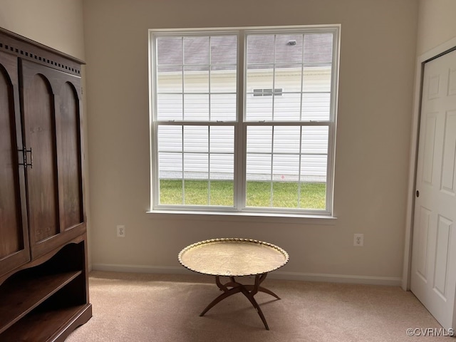 living area with light carpet