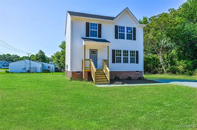 view of front of home featuring a front yard