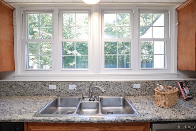 kitchen with decorative backsplash, sink, and a healthy amount of sunlight