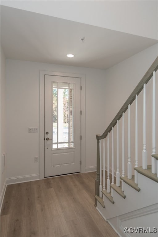 foyer entrance with wood-type flooring