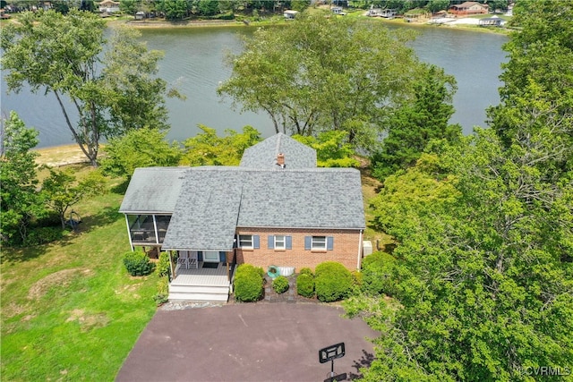 drone / aerial view featuring a water view