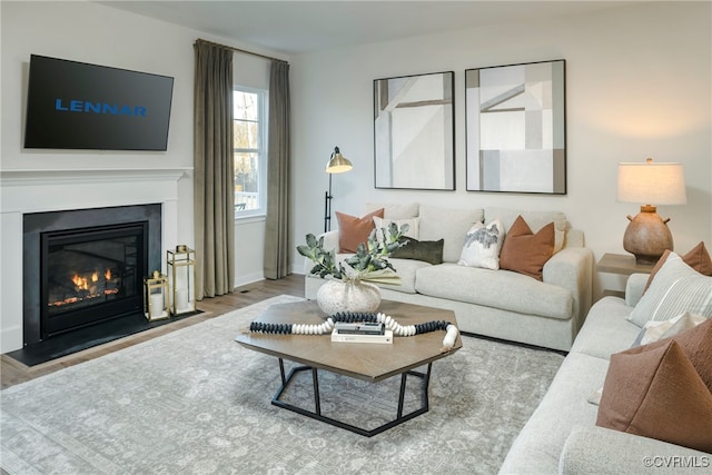 living room with light hardwood / wood-style floors