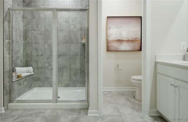 15436 Greenhart Dr, Chesterfield, VA 23832 - full bath featuring a stall shower, toilet, baseboards, and vanity