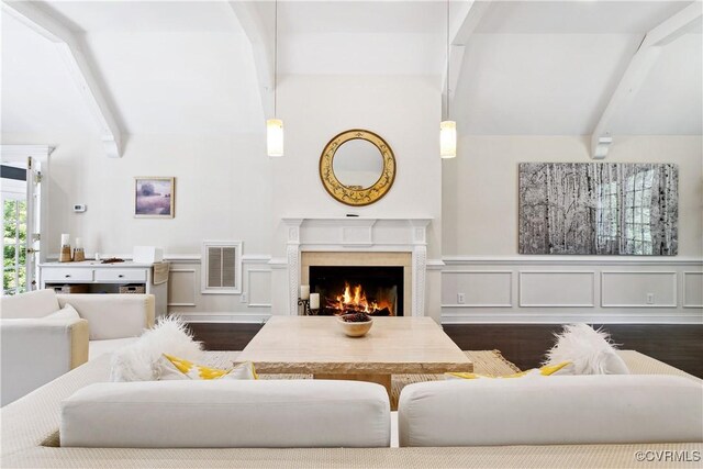 4048 Broad Street Rd, Gum Spring, VA 23065 - living area featuring a premium fireplace, dark wood-style floors, and wainscoting