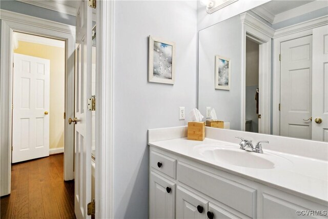 4048 Broad Street Rd, Gum Spring, VA 23065 - bathroom featuring vanity, wood finished floors, and crown molding
