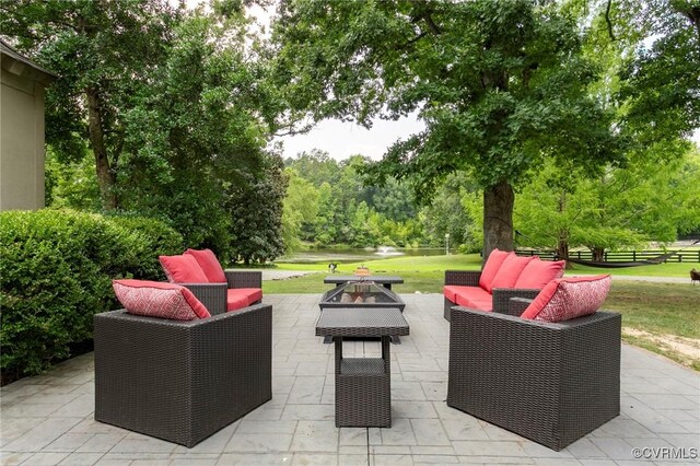 4048 Broad Street Rd, Gum Spring, VA 23065 - view of patio / terrace with an outdoor living space with a fire pit and view of scattered trees