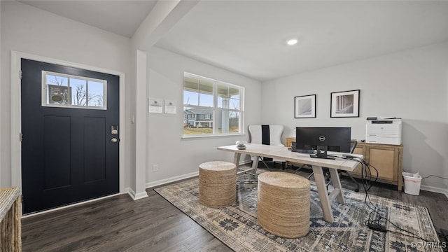 office with dark hardwood / wood-style floors