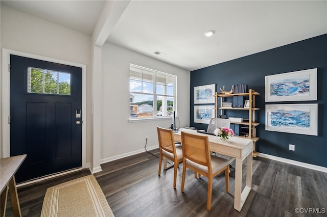 office area featuring dark hardwood / wood-style floors