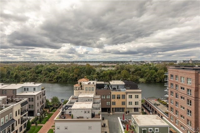 aerial view featuring a water view