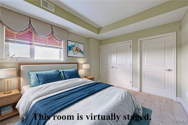 carpeted bedroom featuring a closet