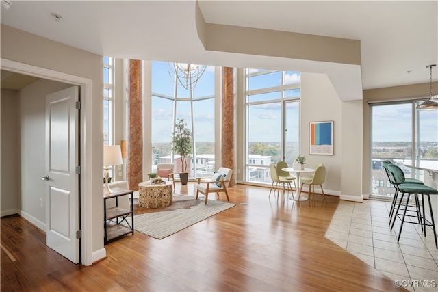 living area with light hardwood / wood-style floors