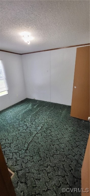 empty room featuring a textured ceiling and carpet floors