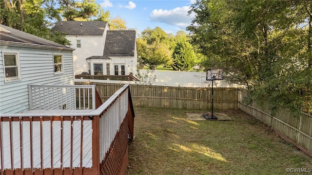 view of yard featuring a wooden deck