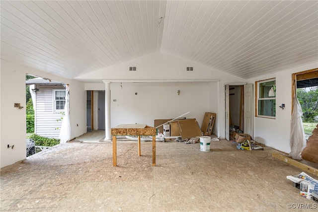 living room with vaulted ceiling