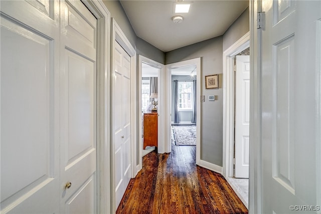 hall featuring dark wood-type flooring