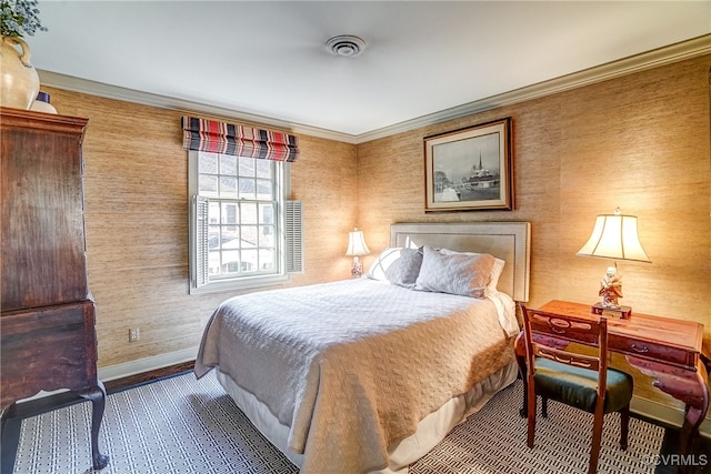 bedroom with ornamental molding