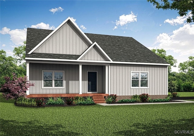 view of front of property with a porch and a front lawn