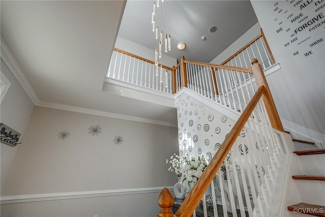 stairs with crown molding