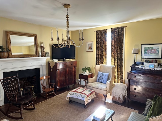 living room with dark hardwood / wood-style floors