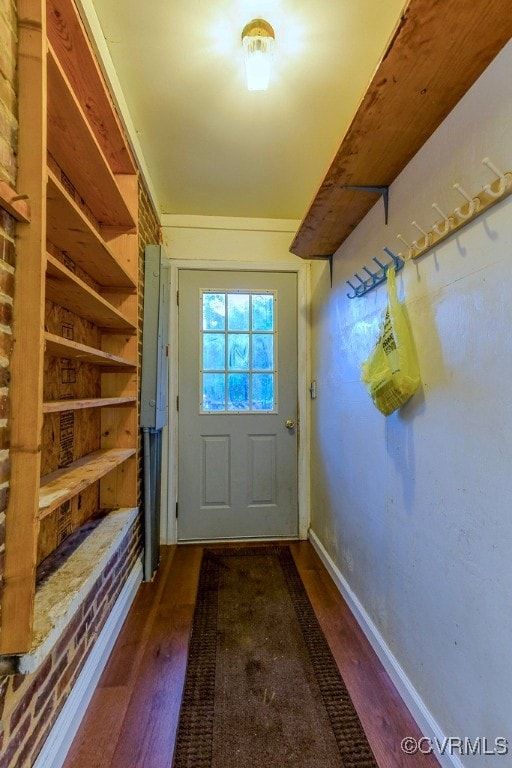 doorway to outside with dark wood-type flooring