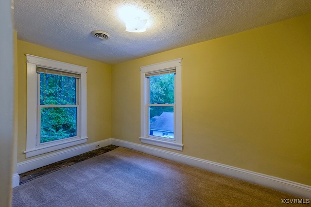 carpeted spare room featuring a textured ceiling