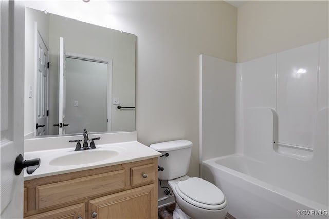 full bathroom featuring shower / tub combination, vanity, and toilet