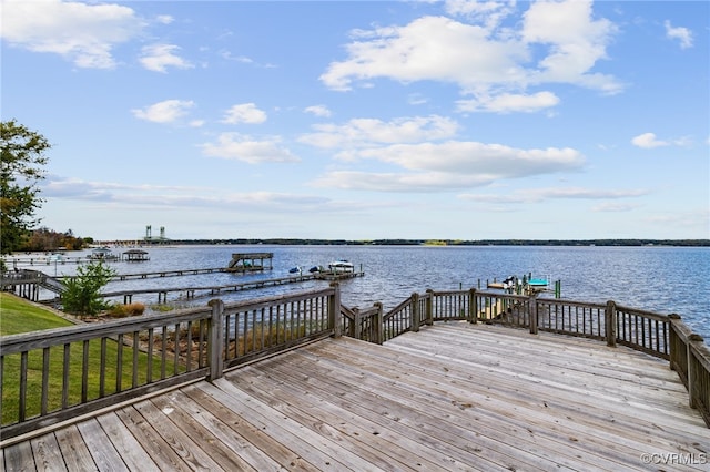 dock area featuring a water view