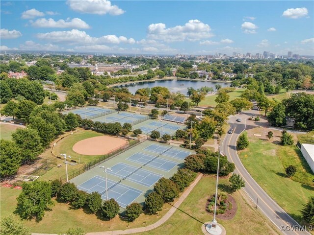 aerial view with a water view