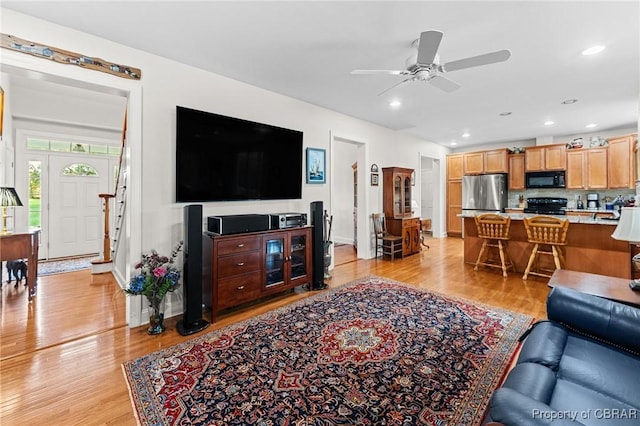 330 River Village Dr, Weems, VA 22576 - living area with light wood-type flooring, ceiling fan, and recessed lighting