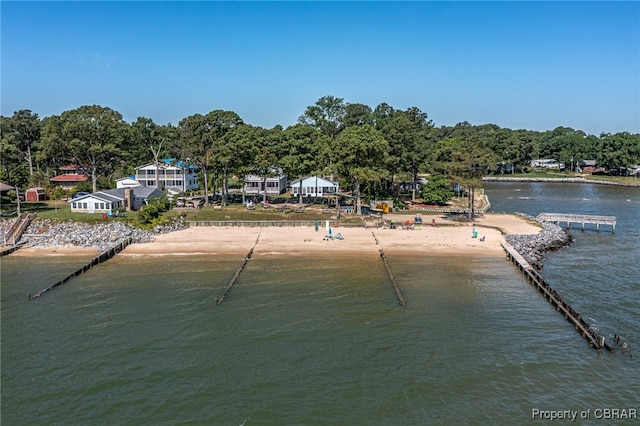 view of water feature with a beach view