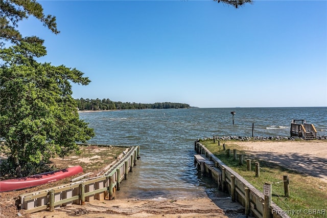 view of dock featuring a water view