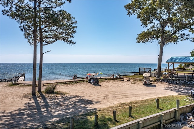 view of water feature featuring a beach view