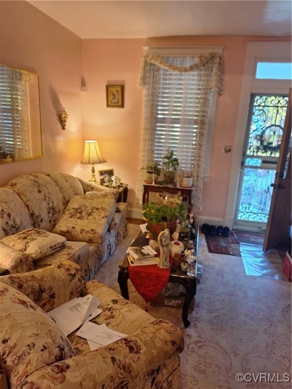 living room featuring carpet floors