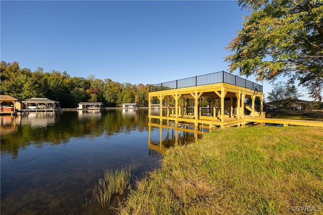 view of dock with a water view