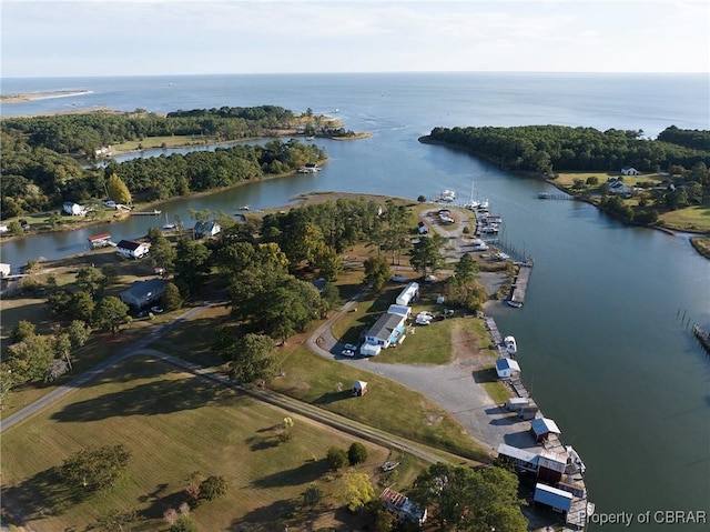 drone / aerial view featuring a water view