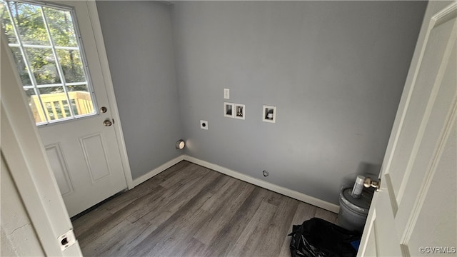 washroom featuring hardwood / wood-style floors, electric dryer hookup, washer hookup, and plenty of natural light