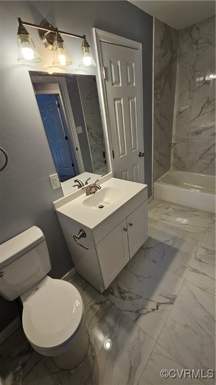 bathroom featuring vanity, toilet, and tiled shower