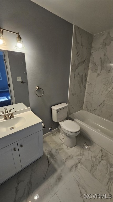 full bathroom featuring vanity, toilet, and tiled shower / bath combo