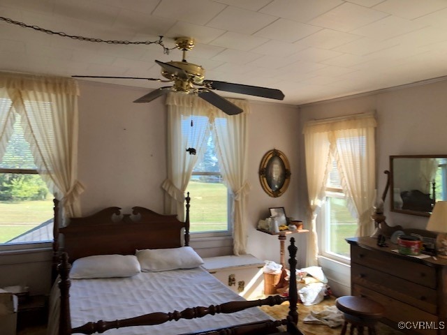 bedroom featuring ceiling fan