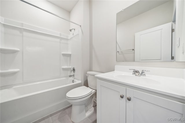 full bathroom with toilet, vanity, and washtub / shower combination