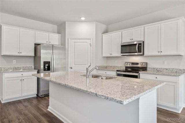 kitchen featuring sink, appliances with stainless steel finishes, white cabinetry, and dark hardwood / wood-style flooring