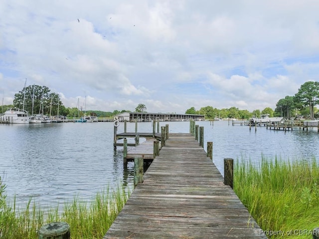 view of dock with a water view