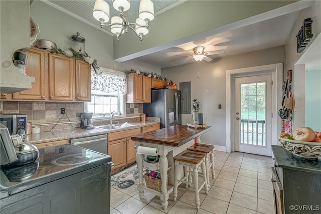 kitchen featuring tasteful backsplash, stainless steel appliances, sink, and a wealth of natural light