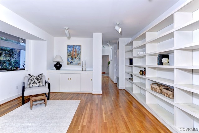 sitting room with light hardwood / wood-style flooring