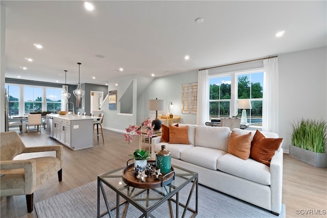 living room featuring light hardwood / wood-style flooring and a wealth of natural light