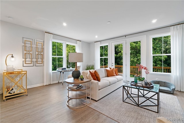 living room with light hardwood / wood-style flooring