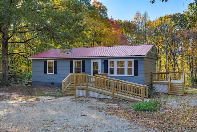 view of front of home with a wooden deck