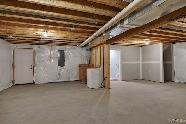 basement with washer / dryer and electric panel