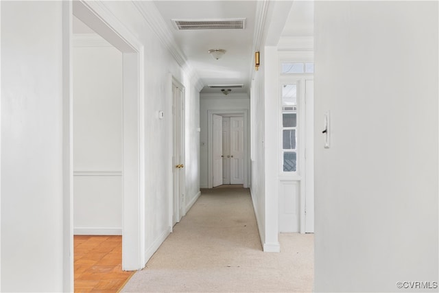 hallway with ornamental molding